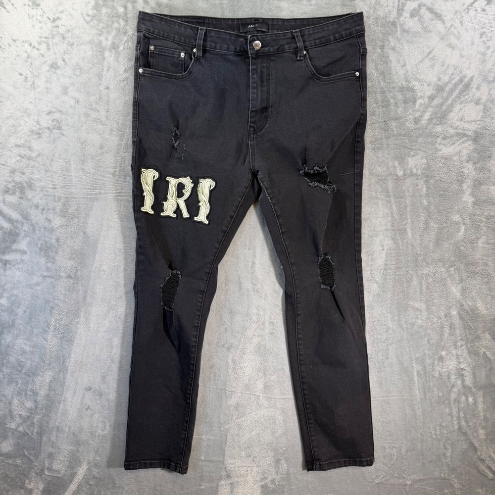 AMIRI‎ Distressed Skinny Jeans Men's Size 38x30 Black Embroidered Streetwear